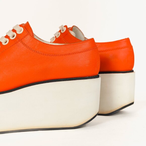 Jil Sander Navy SS/12 Orange Leather Lace-Up Platforms - Picture 7 of 8